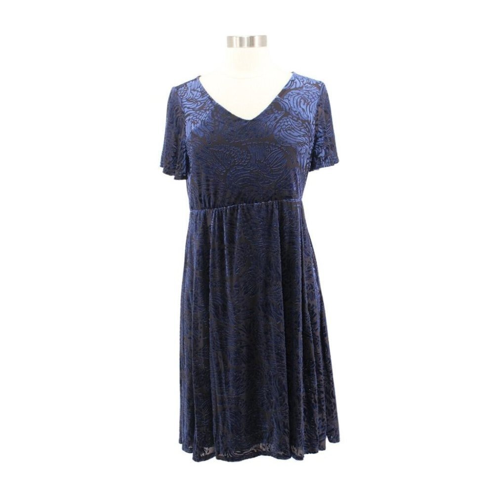 Torrid Blue Velvet Burnout Flutter Sleeve Open Back Skater Dress Size 00 / 10
